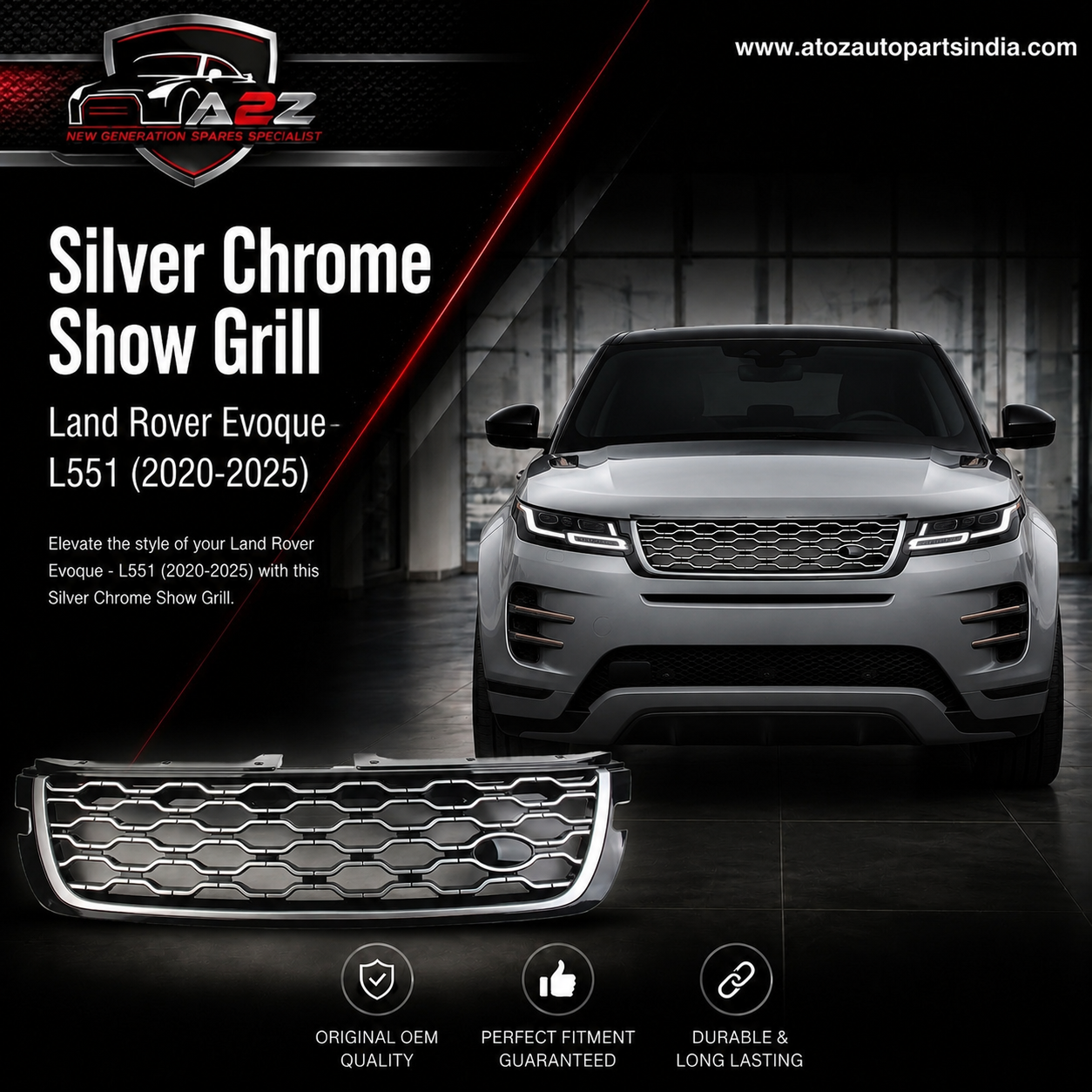 Silver Chrome Show Grill LR155546 Compatible With Land Rover Range Rover Range Rover Evoque - L551 (2020-2025) Tag No.66