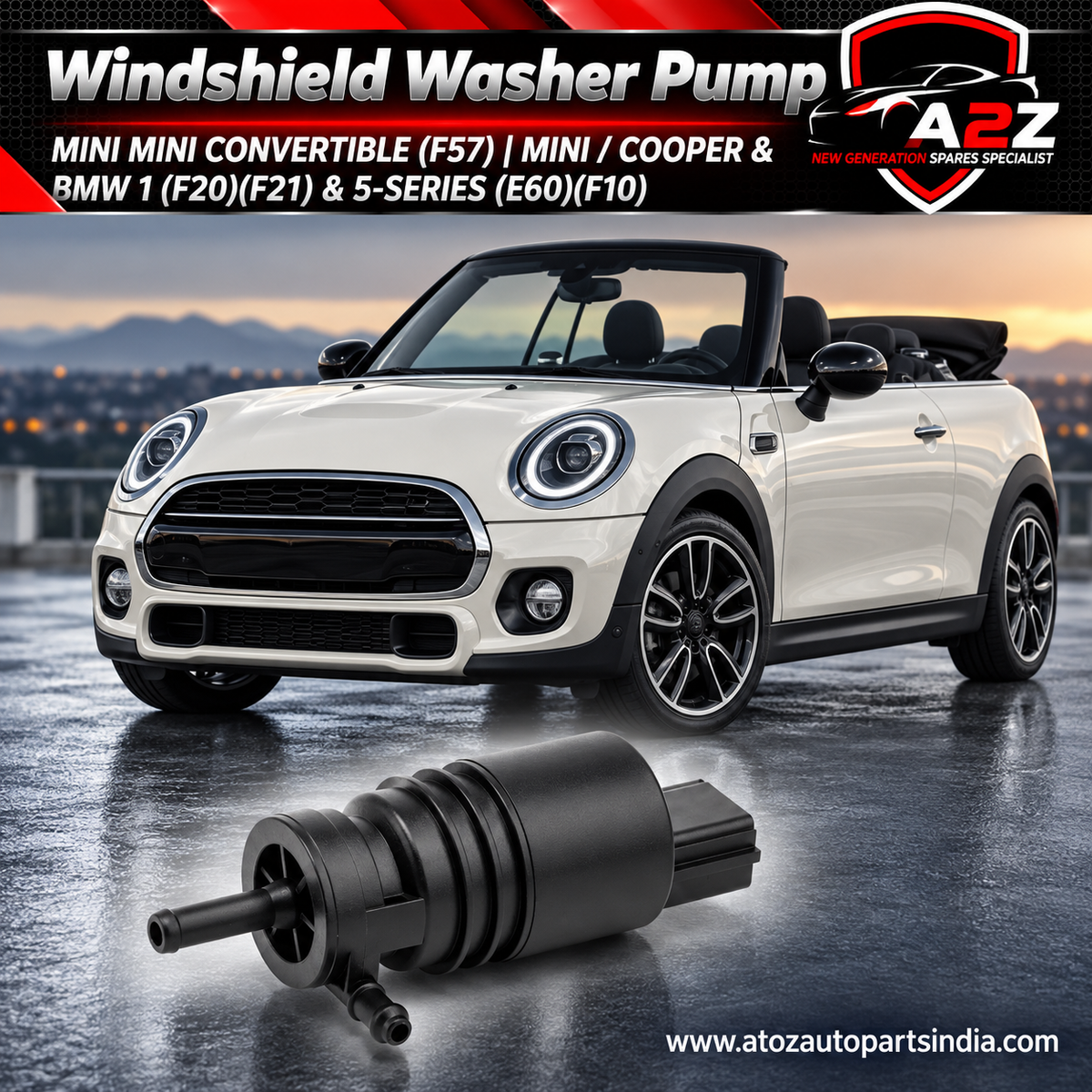 Windshield Washer Pump 67126934160 Compatible With MINI MINI Convertible (F57) | MINI / COOPER & BMW 1 (F20)(F21) & 5-Series  (E60)(F10)