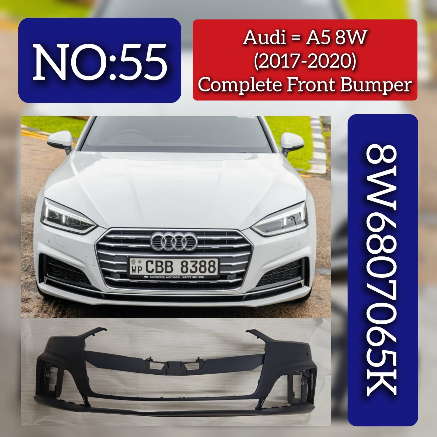 Complete Front Bumper 8W6807065K Compatible With Audi A5 (2017-20) Tag No.55