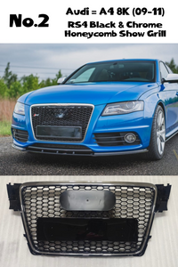 RS4 Black And Chrome Honeycomb Show Grill Compatible With Audi A4 B8(2009-12) RS4 Silver Chrome Tag No.2