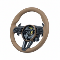 Carbon Fiber & Full Beige Leather Steering Wheel with Drive Mode Selector Compatible With Porsche All Models