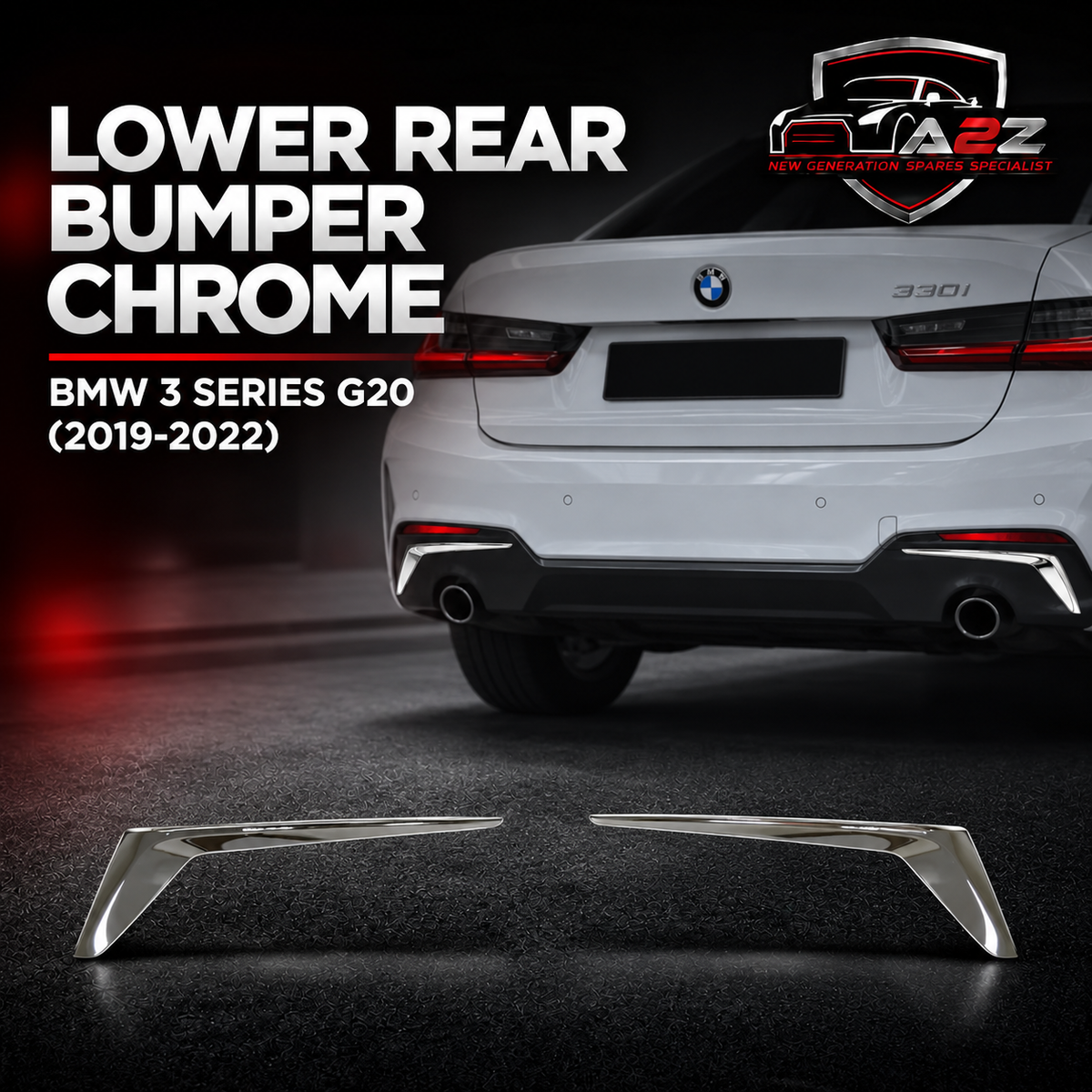 Lower Rear Bumper Chrome Left 51127488351 & Right 51127488352 Compatible With BMW 3 SERIES (G20) (2019-2022) Tag No.301