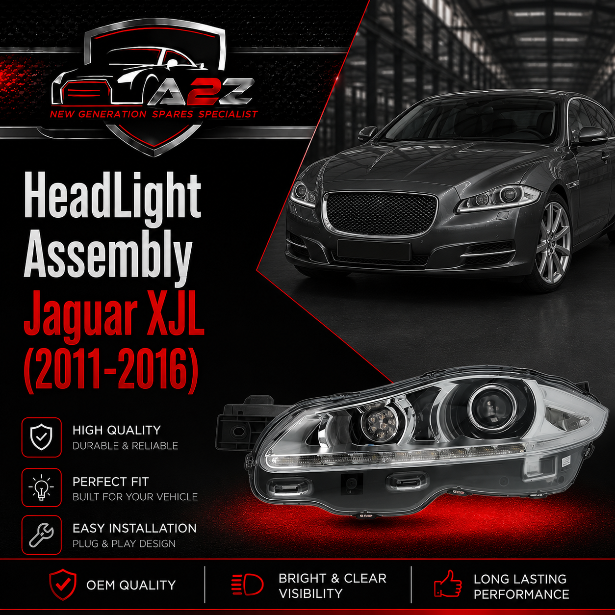 Complete Headlight Assy Left C2D3180 & Right C2D3172 Compatible With Jaguar XJL (2011-2016) Tag No.13