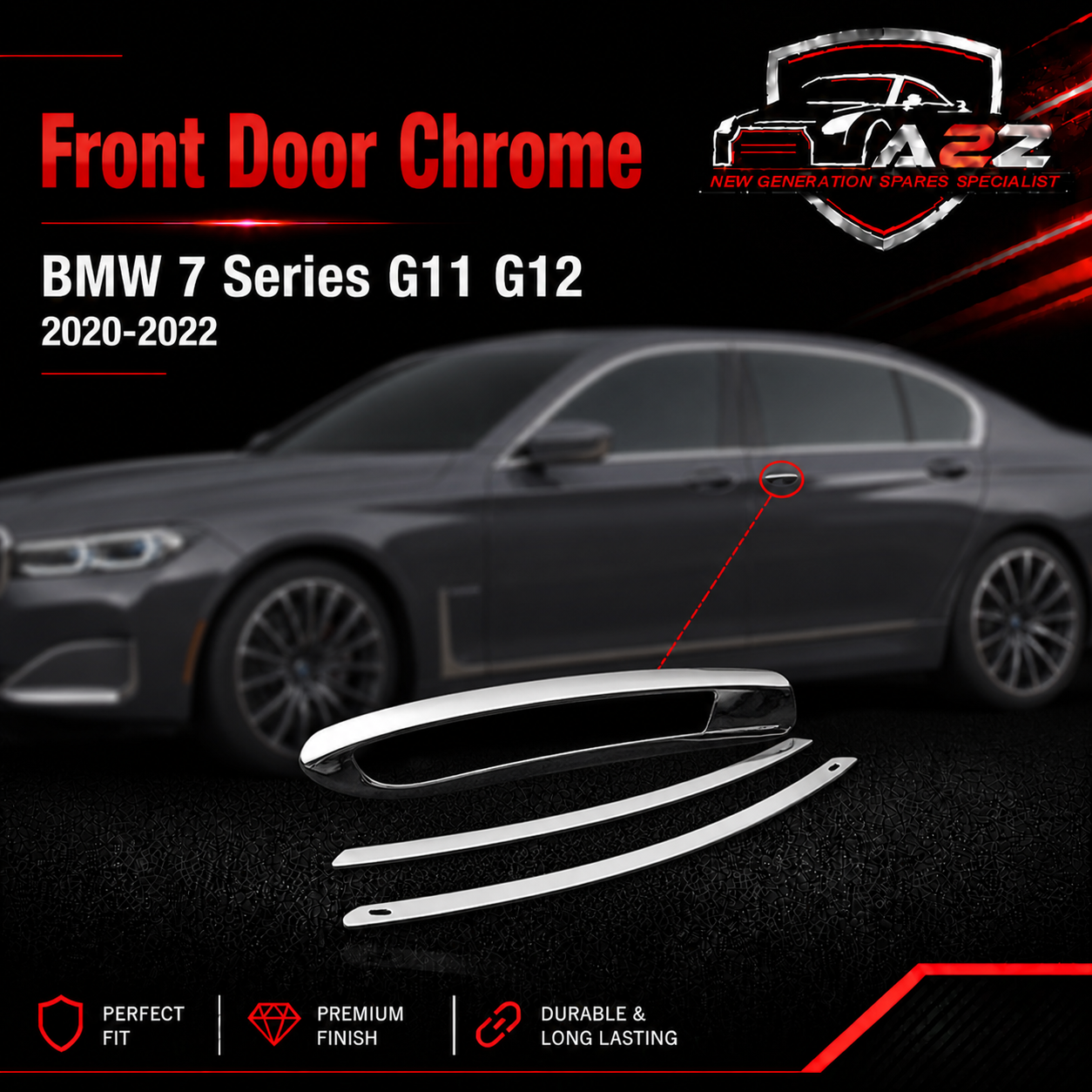 Front Door Chrome Left 51217472725 & Right 51217472790 Compatible With BMW 7 Series G11 G12 Tag No.63