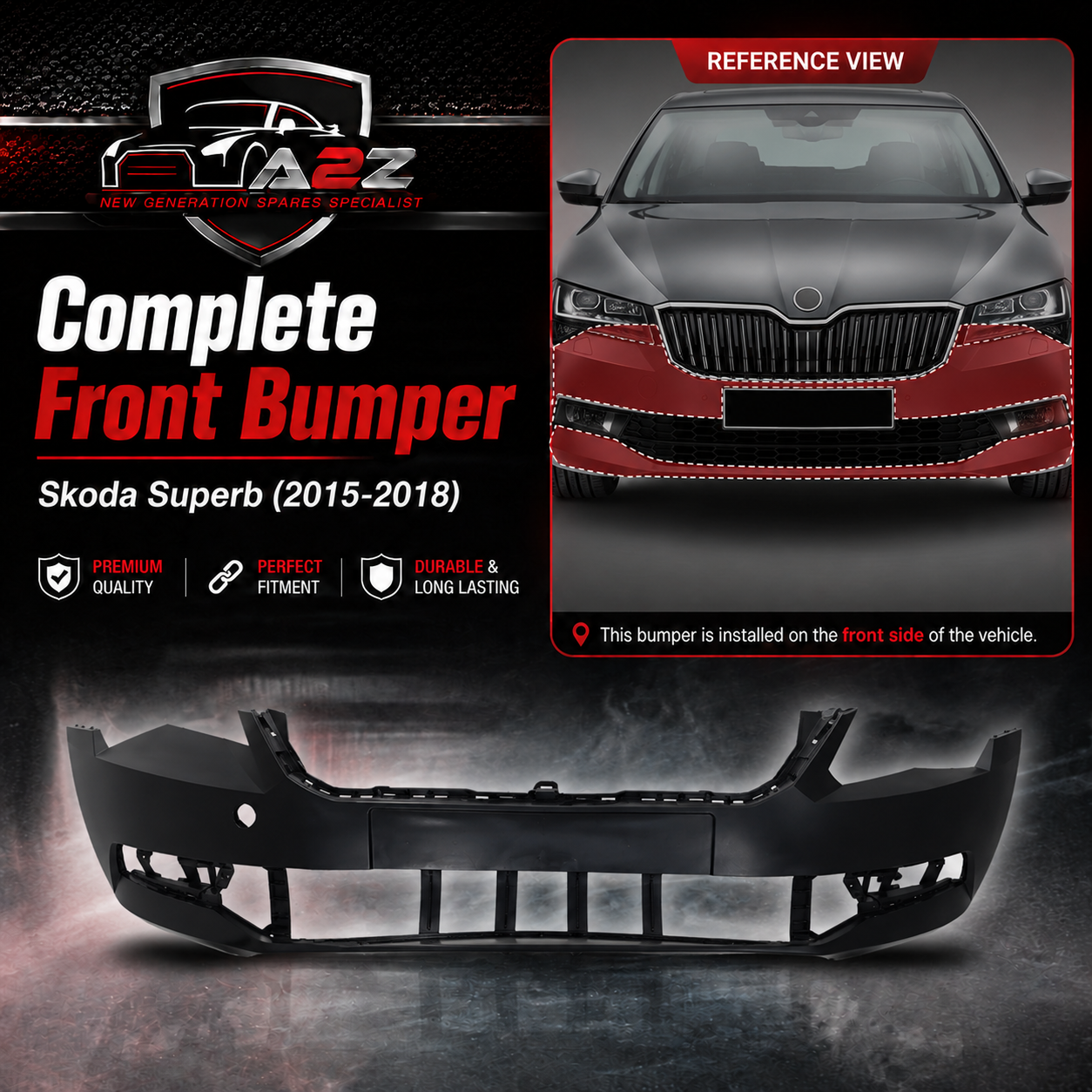 Complete Front Bumper 3V0807218A Compatible With Skoda Superb (2015-2018) Tag No.1162
