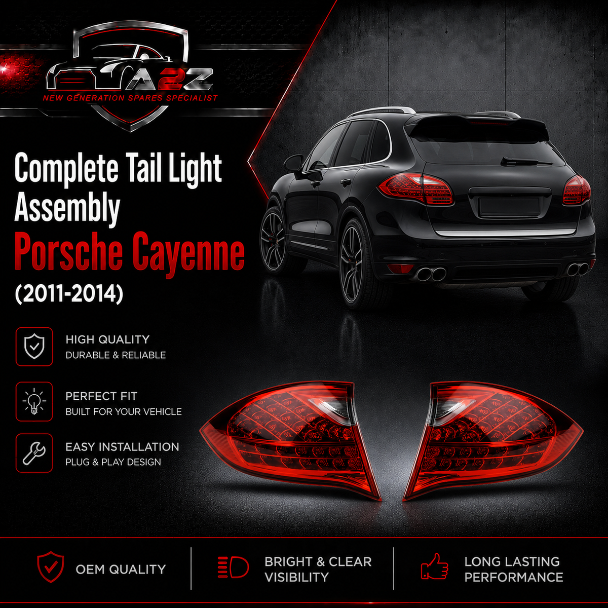 Complete Tail Light Assembly Left 95863109501 & Right 95863109601 Compatible With Porsche Cayenne (2011-2014) Tag No.180