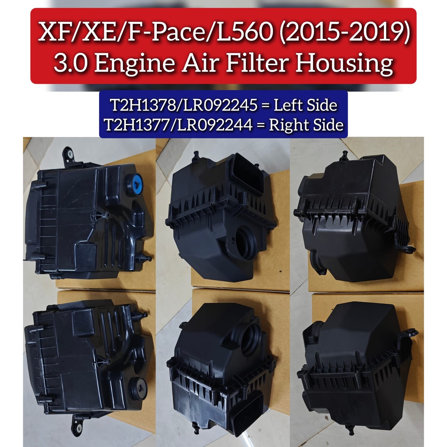 3.0 Engine Air Filter Housing Left Side T2H1378/LR092245 & Right Side T2H1377/LR092244 Compatible With Jaguar XF XE F-Pace/Land Rover L560 (2015-2019)