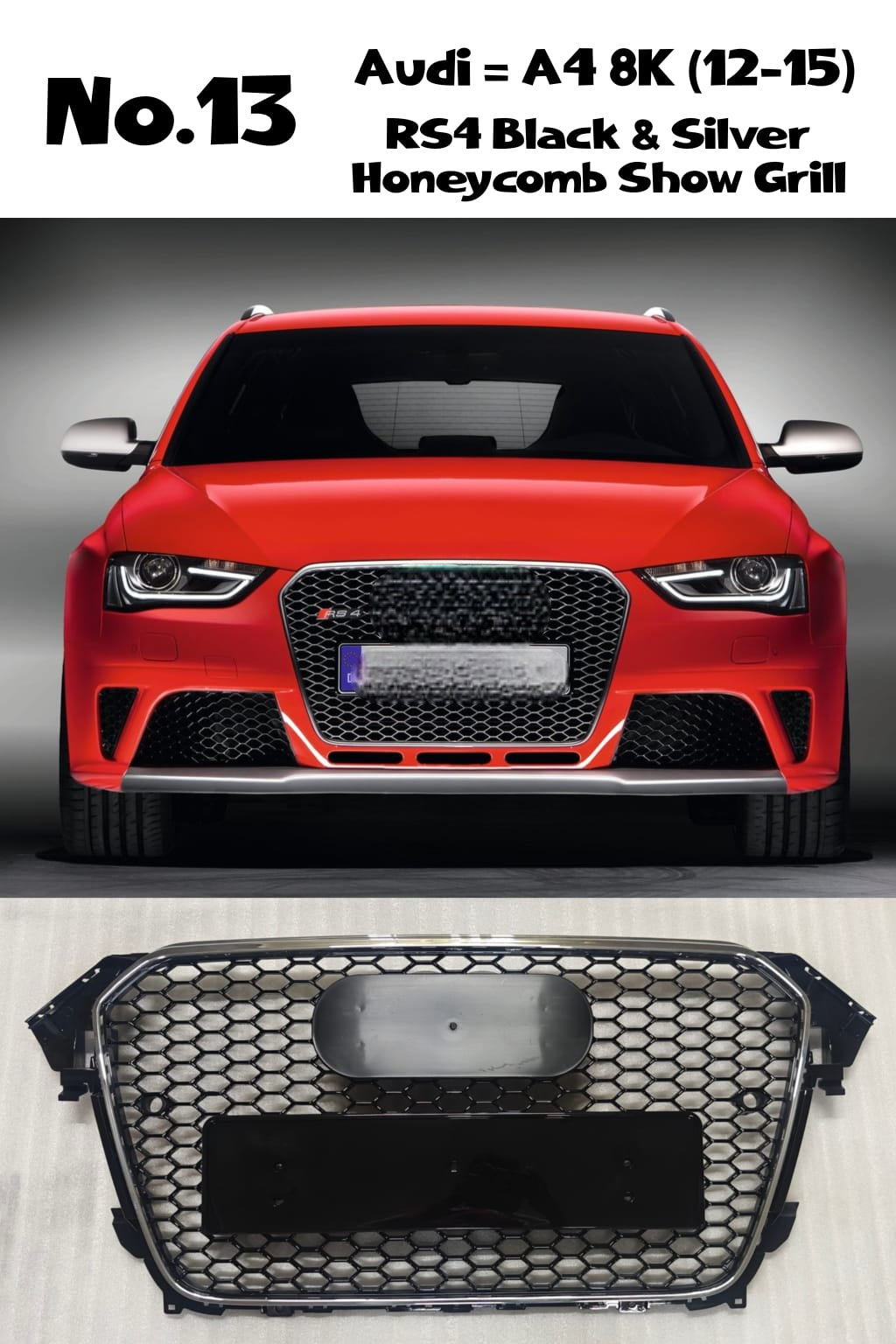 RS4 Black And Chrome Honeycomb Show Gril Audi Compatible With A4 B8 Facelift (2013-16) Tag No.13