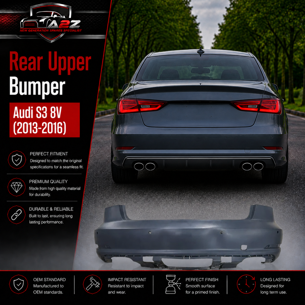 Rear Upper Bumper 8V5807067D Compatible With Audi S3 8V Tag No.201