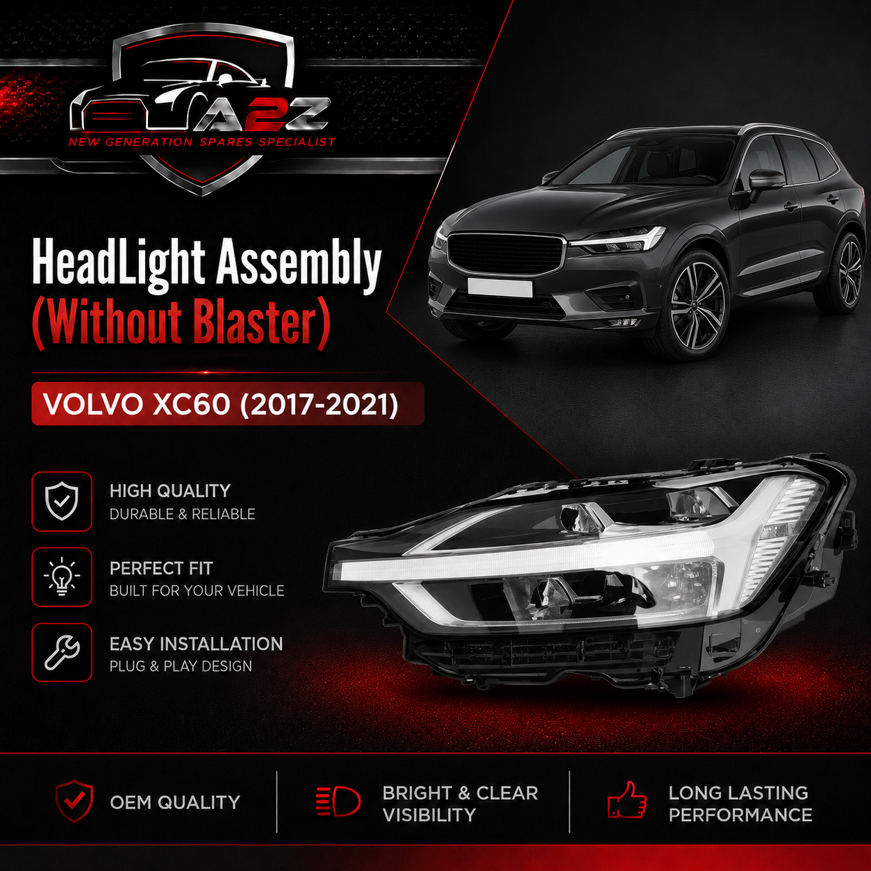 Headlight Headlamp Left 31656616 & Right 31656617 (Without Blaster) Compatible With VOLVO XC60 (2017-2021)