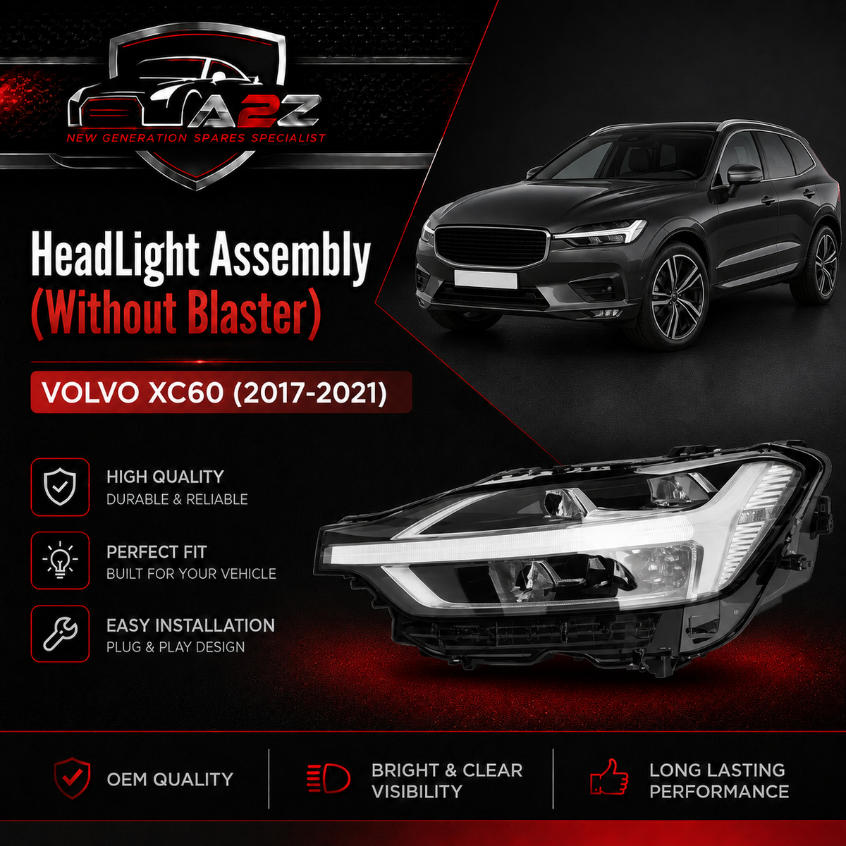 Headlight Headlamp Left 31656616 & Right 31656617 (Without Blaster) Compatible With VOLVO XC60 (2017-2021)