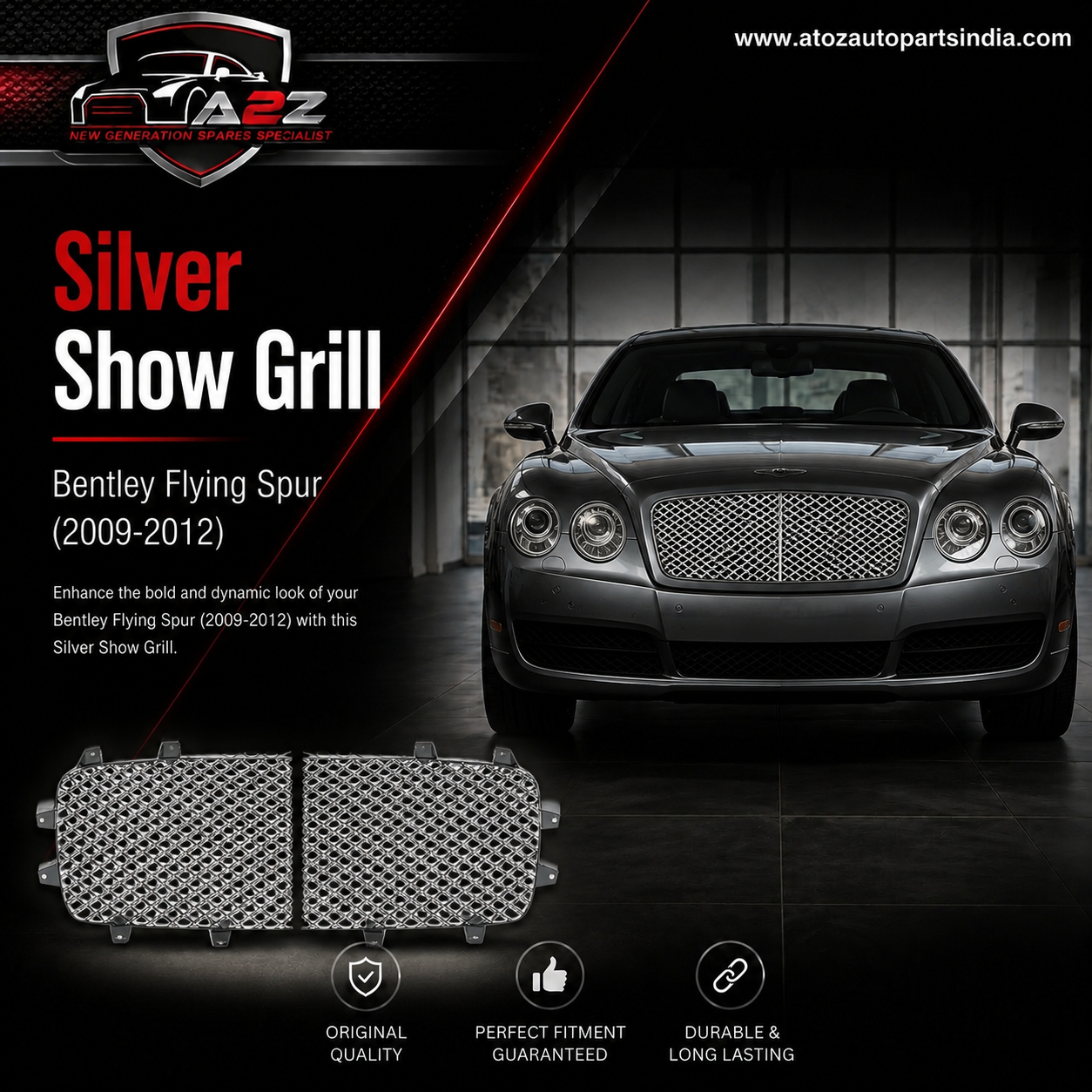 Silver Show Grill Left 3W0853683 & Right 3W0853684 Compatible With Bentley Flying Spur (2009-2012) Tag No.1