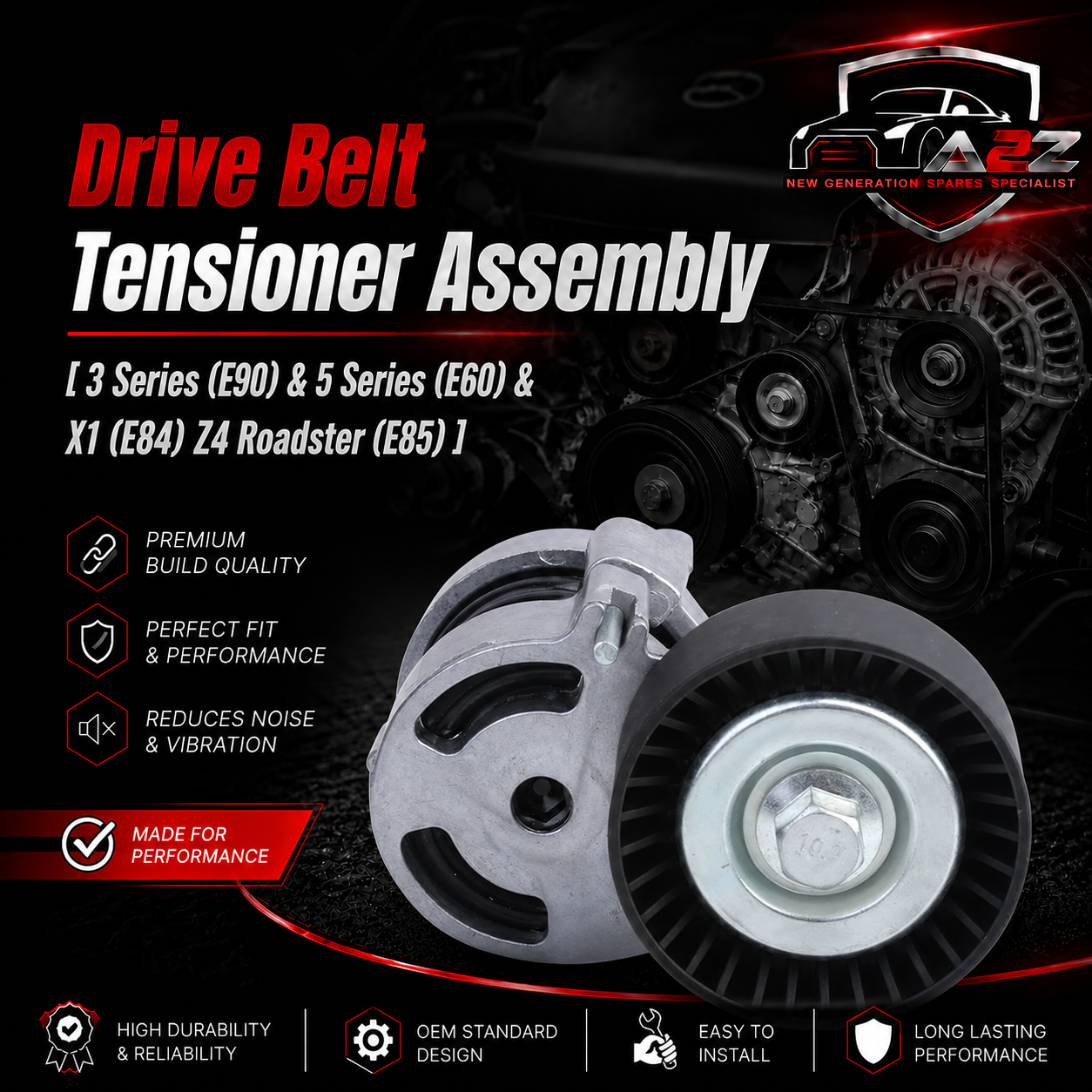 Belt Tensioner With Pulley 11287524267 1128144037 Compatible with BMW 3 Series (E90) & 5 Series (E60) & X1 (E84) Z4 Roadster (E85)