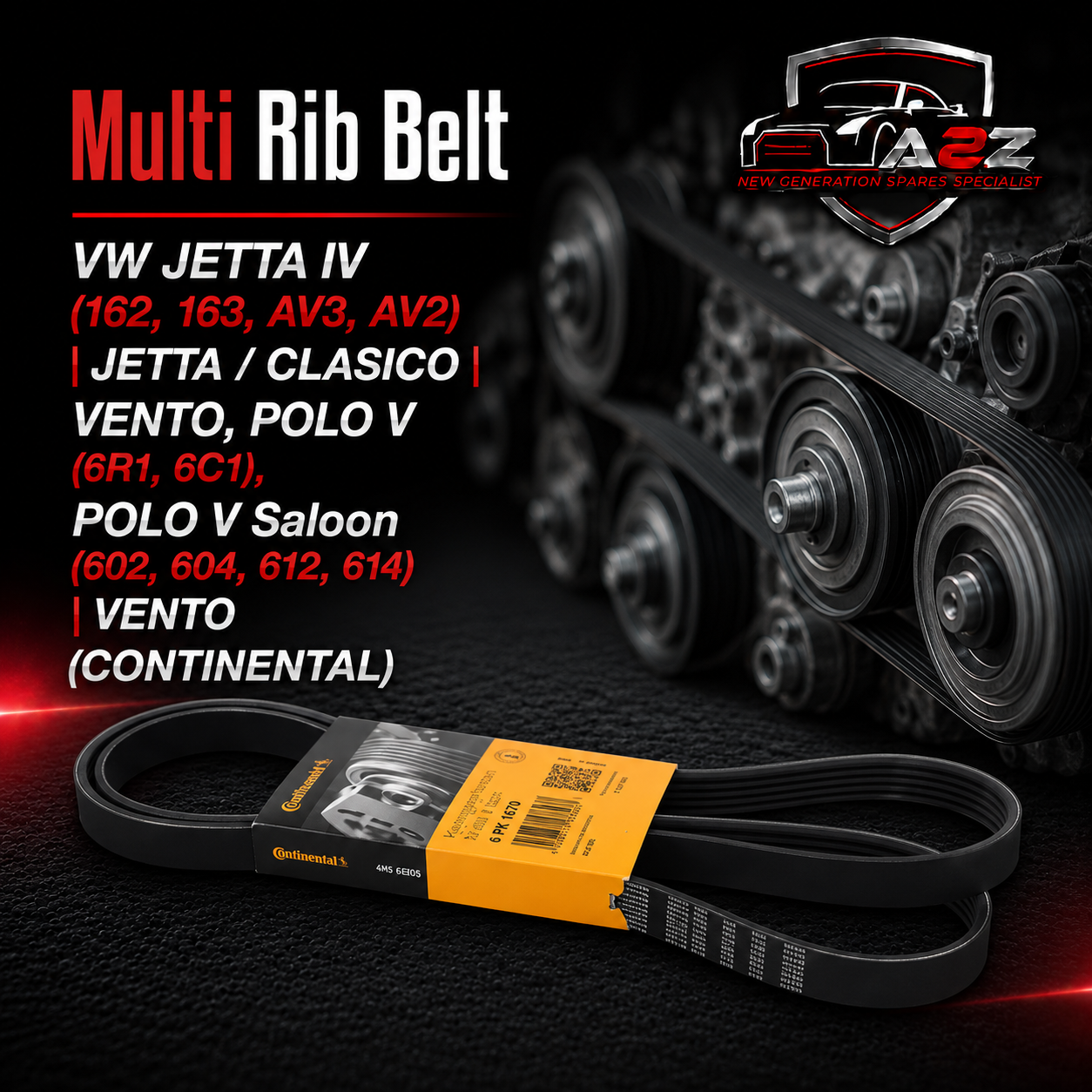 Elast Multi Rib Belt 4PK850 ELAST 11287631826 Compatible With BMW 5 (E60), 7 (E65, E66, E67) (CONTINENTAL)