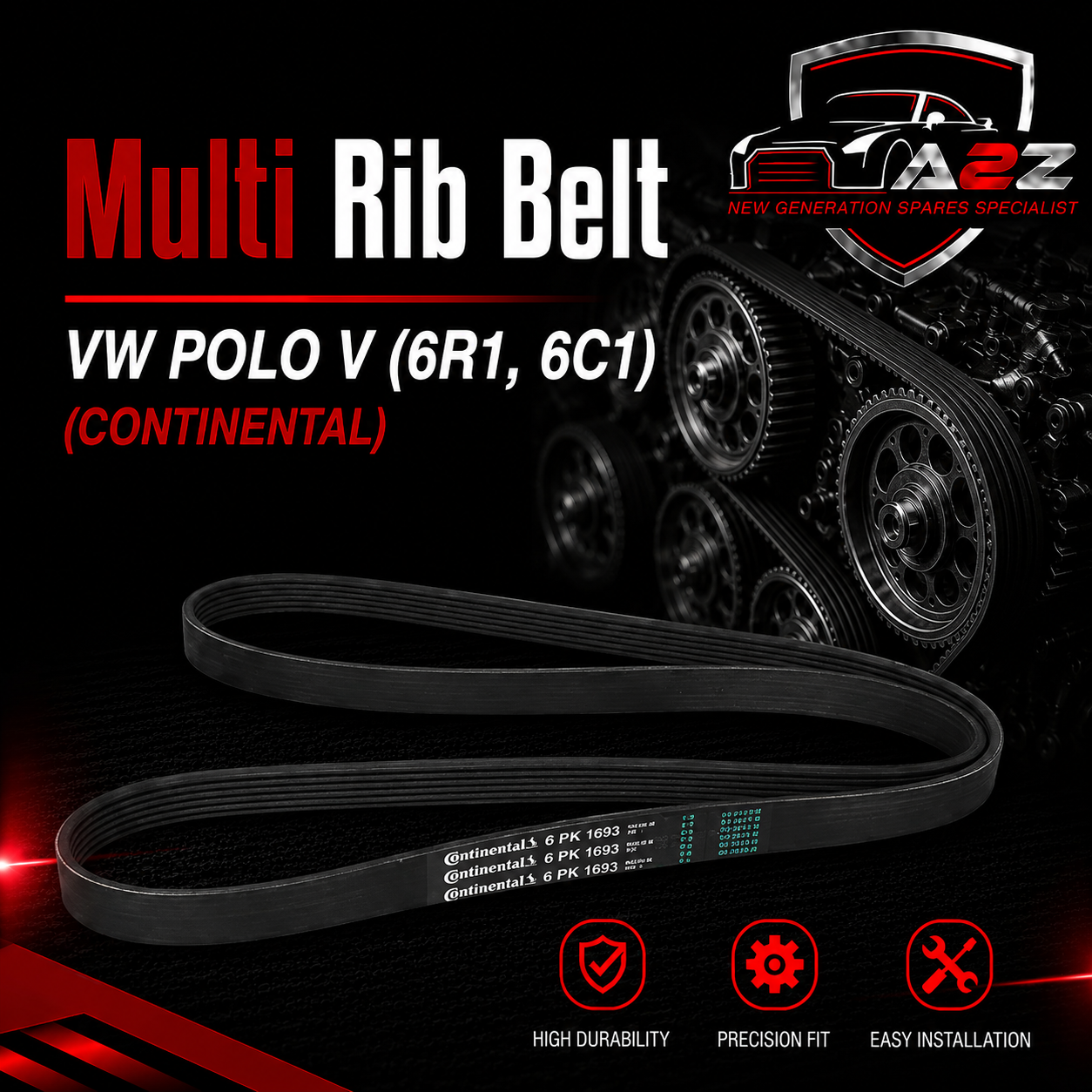 MULTI-RIB BELT 6PK1693 054903137B Compatible With VW POLO V (6R1, 6C1) (CONTINENTAL)