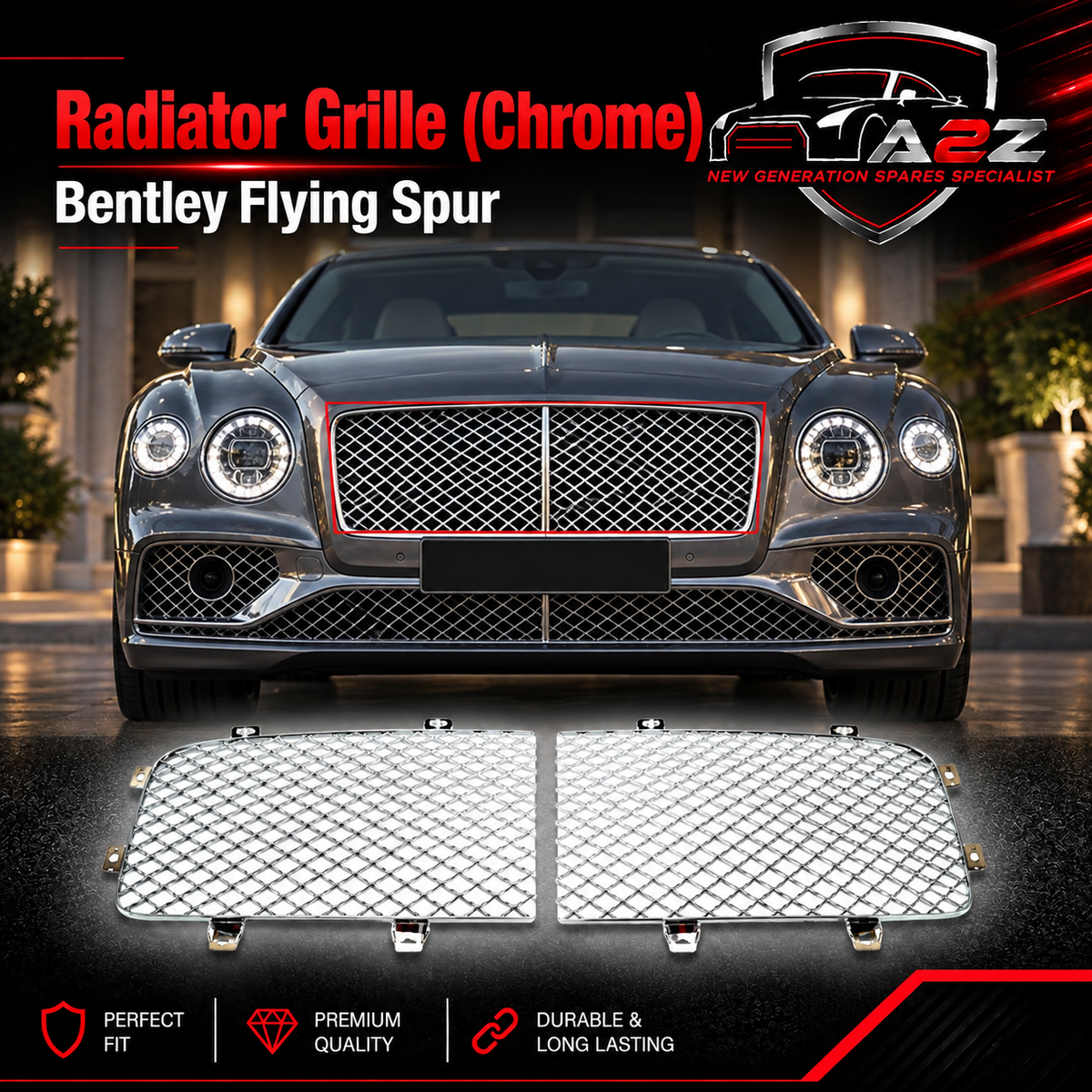 Radiator Grille ( Chrome ) Left 4W0853683 & Right 4W0853684 Compatible With Bentley Flying Spur