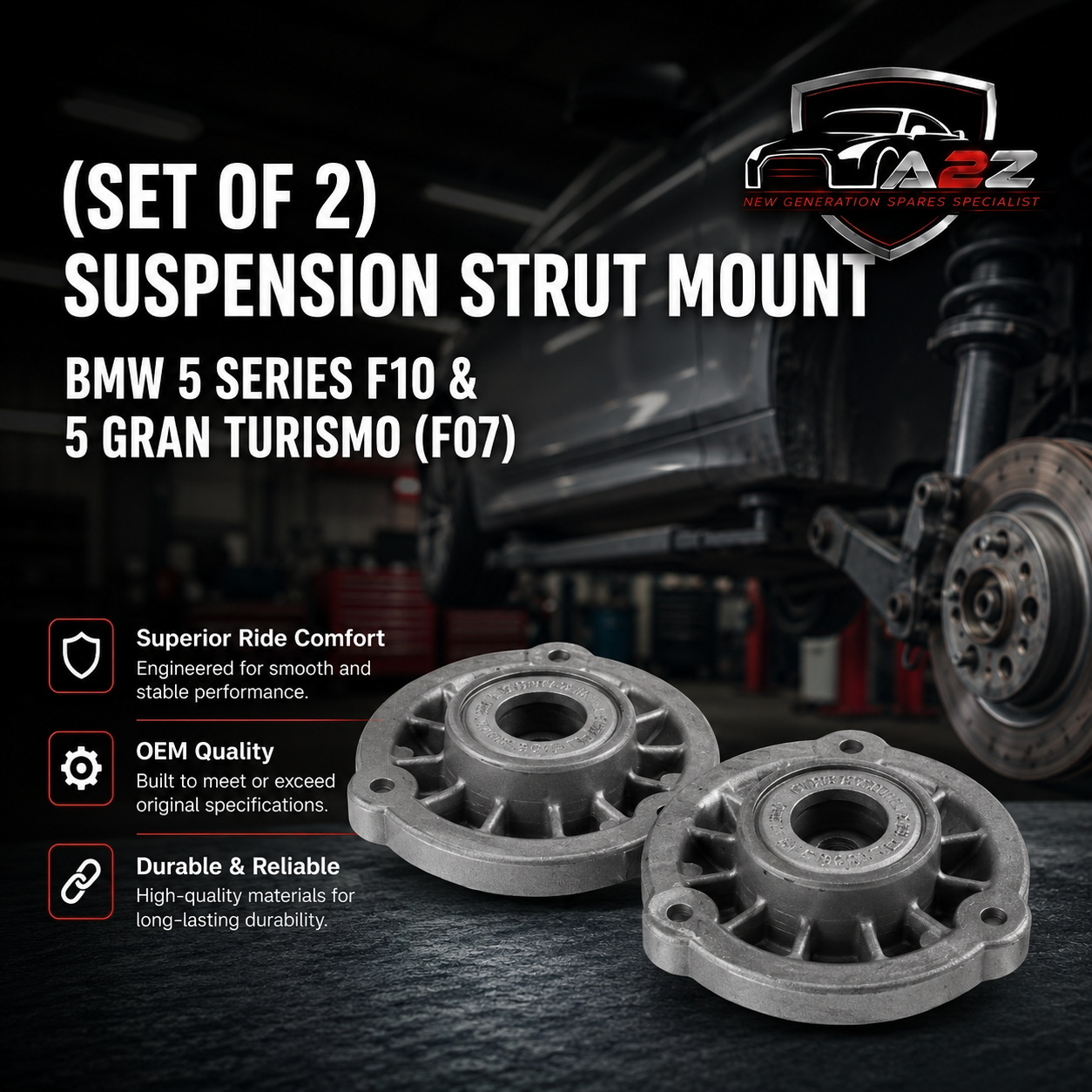 Front Left & Right (Set Of 2) Suspension Strut Mount 31306795081 31306795082 Compatible With  BMW 5 Series F10 & 5 Gran Turismo (F07) &  6 Convertible (F12) & 5 Gran Turismo (F07) & 7  Series (F01, F02, F03, F04)