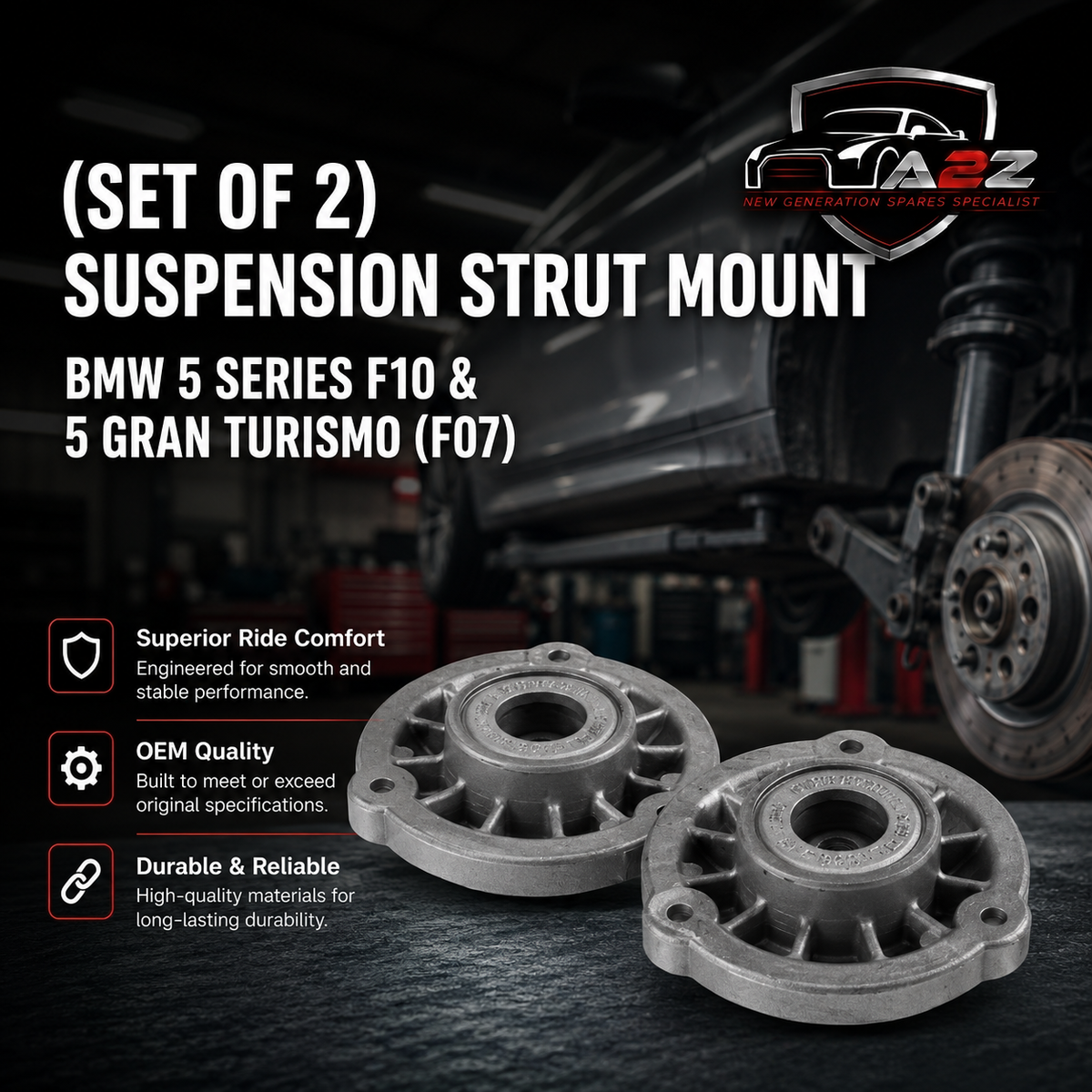 Front Left & Right (Set Of 2) Suspension Strut Mount 31306795081 31306795082 Compatible With  BMW 5 Series F10 & 5 Gran Turismo (F07) &  6 Convertible (F12) & 5 Gran Turismo (F07) & 7  Series (F01, F02, F03, F04)