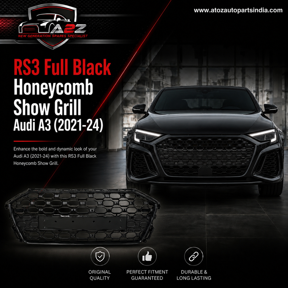 RS3 Full Black Honeycomb Show Grill Compatible With Audi = A3 (2021-24) Tag No.102