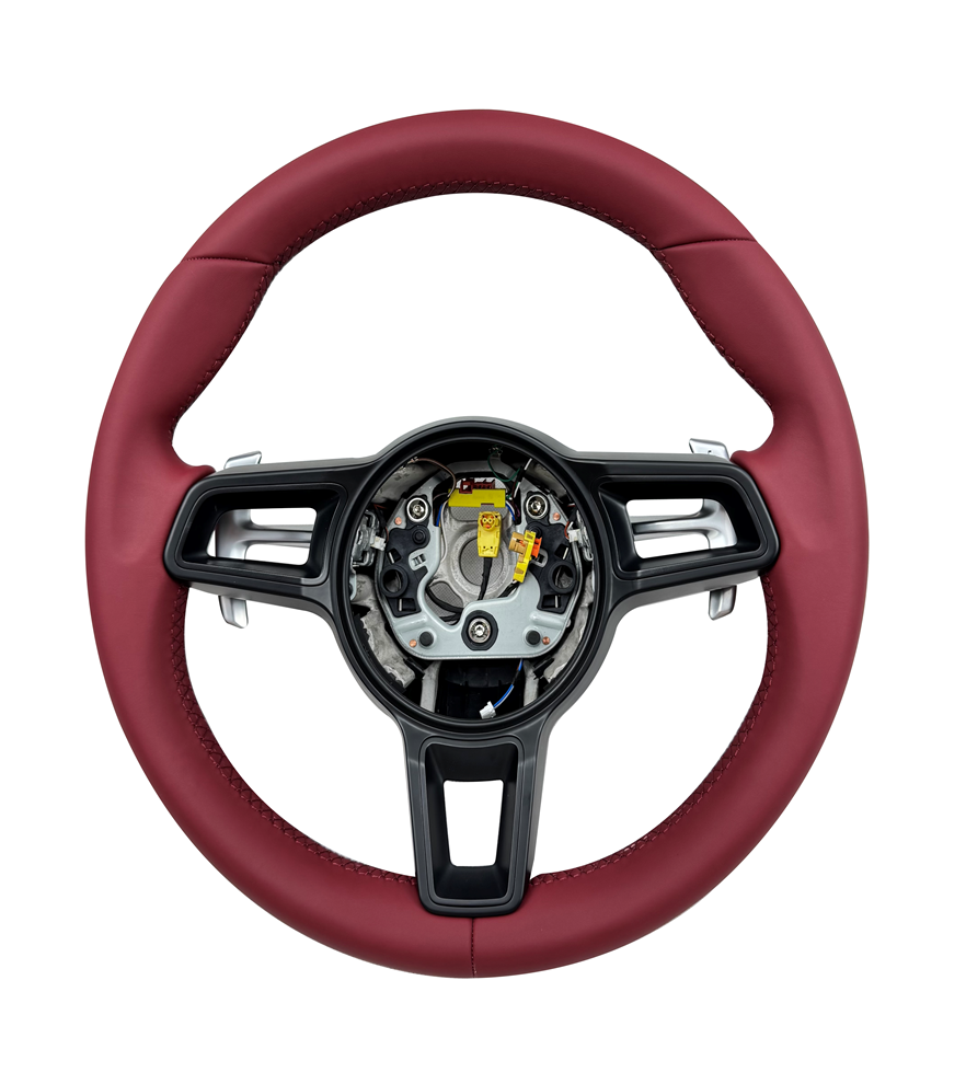 Burgundy Leather Steering Wheel Compatible With Porsche All Models