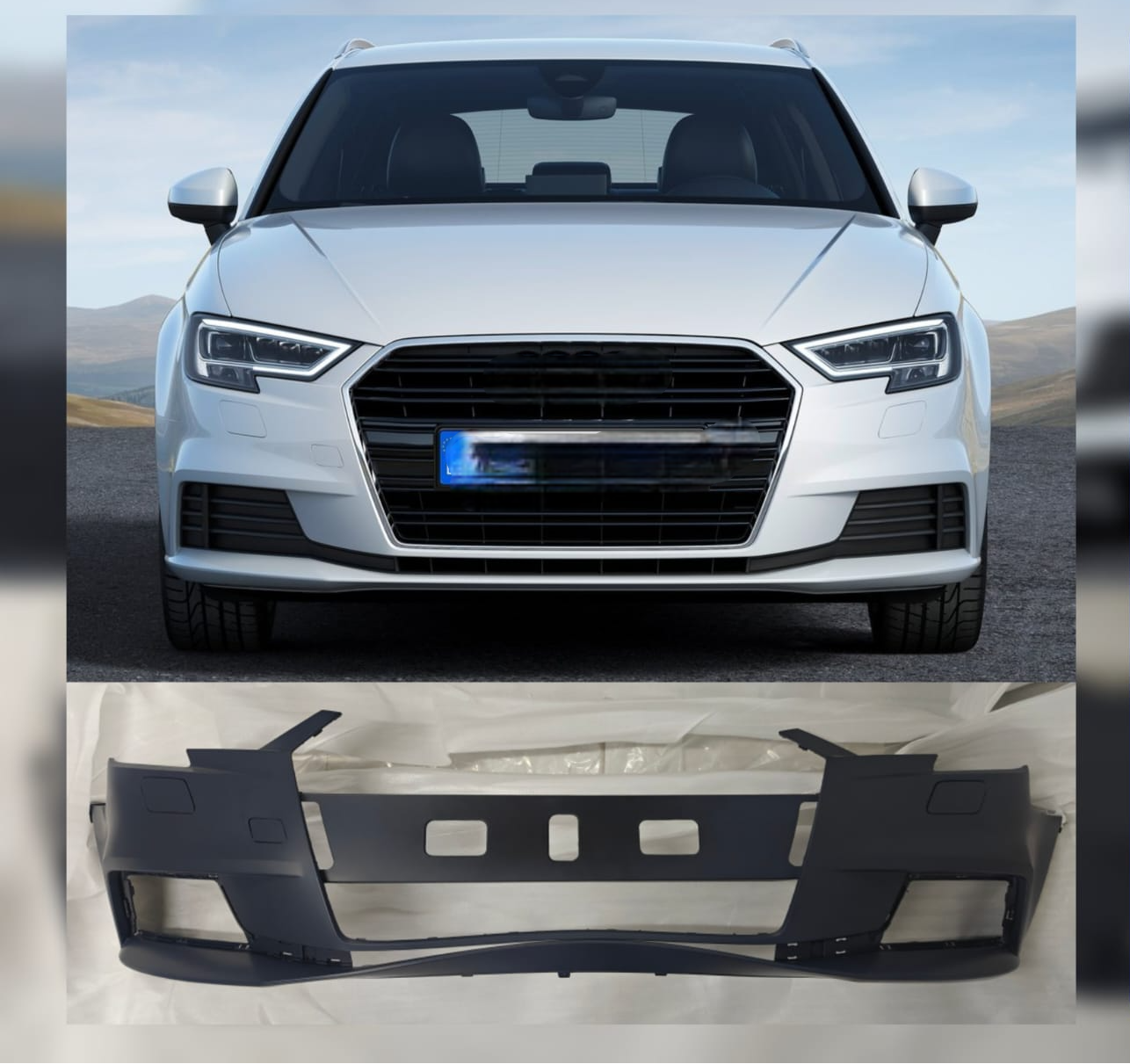 Complete Front Bumper Without Hole 8V3807437AF Compatible With Audi A3 8V Sportback (2016-20) Tag No.6A
