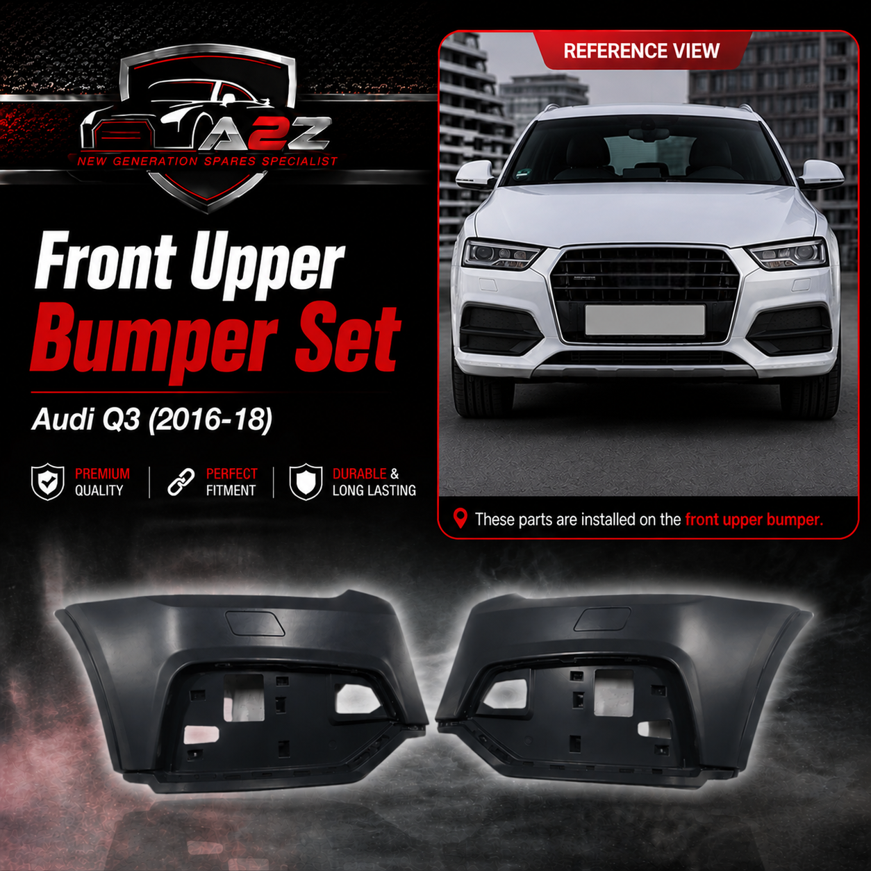 Front Upper Bumper Set Right 8U0807066HGRU & Left 8U0807065NGRU Compatible With Audi Q3 (2016-18) Tag No.73B