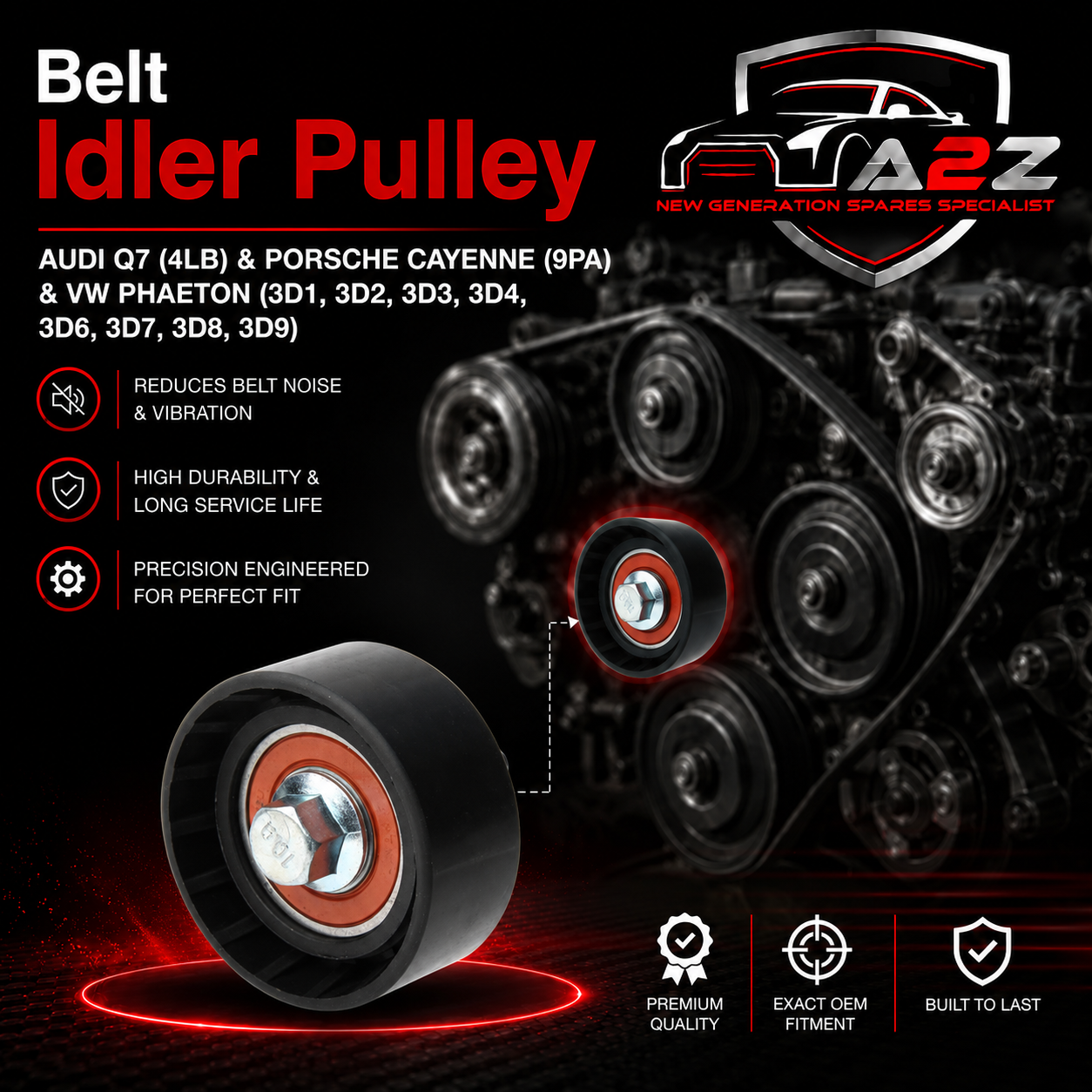Belt Idler Pulley 022145276A 95510227600 Compatible with AUDI Q7 (4LB) & PORSCHE CAYENNE (9PA) & VW PHAETON (3D1, 3D2, 3D3, 3D4, 3D6, 3D7, 3D8, 3D9) Tag no :9