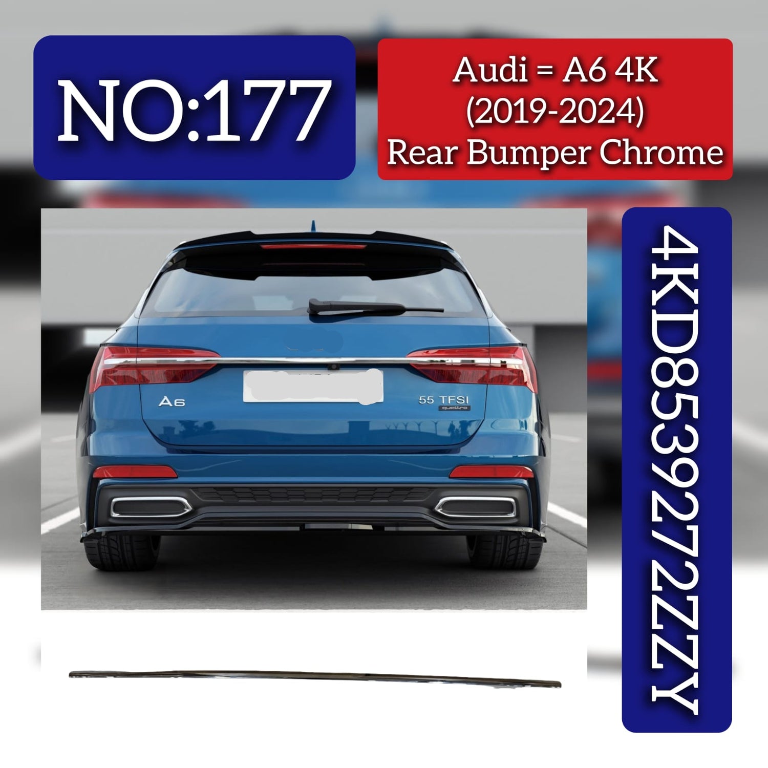 Rear Bumper Chrome 4KD8539272ZZY Compatible With Audi A6 4K (2019-24) Tag No.177