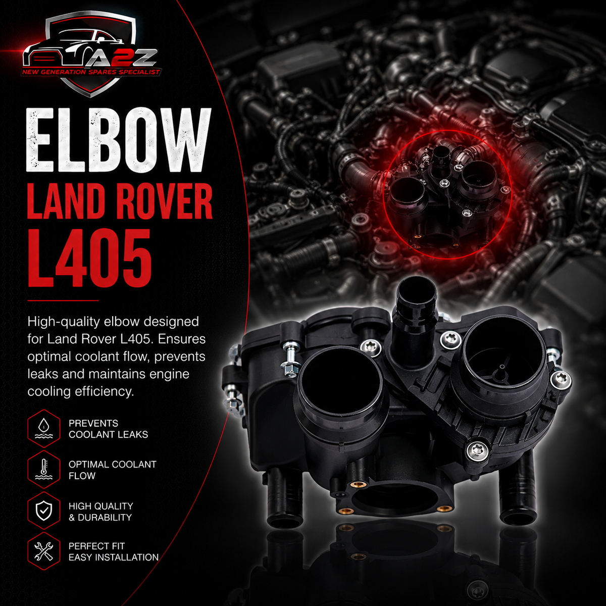Elbow (Thermostat) LR022695 & LR110459 & LR186860 Compatible With LAND ROVER & RANGE ROVER IV (L405) & RANGE ROVER SPORT II (L494) Tag No.147