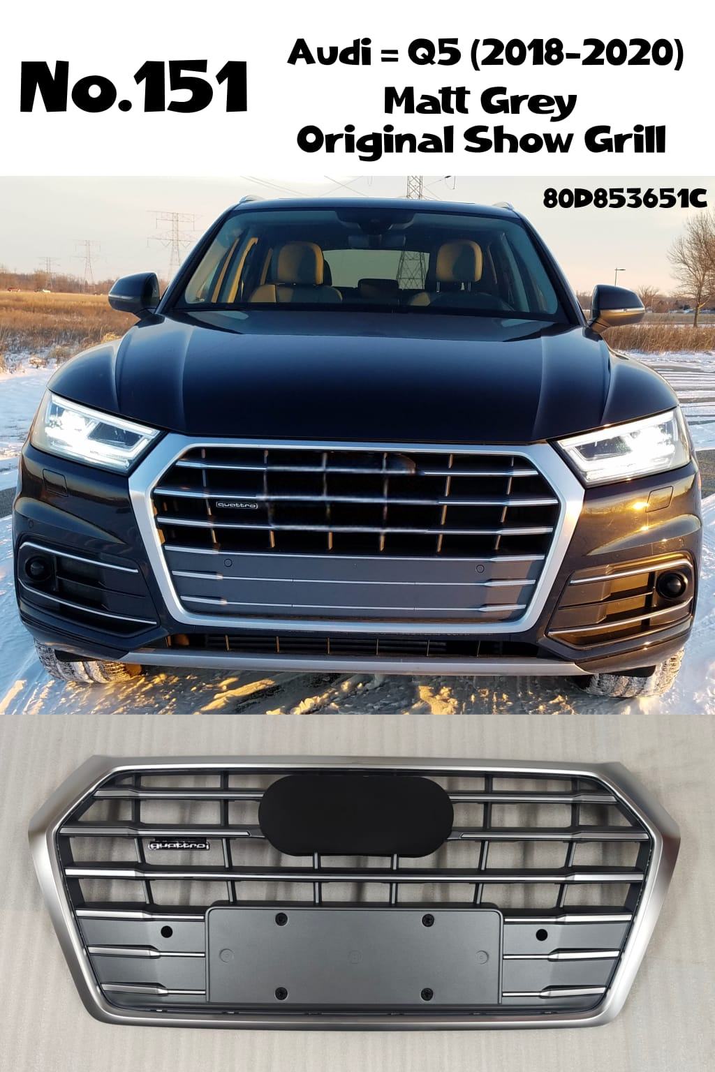 Matt Grey Original Show Grill Compatible With Audi = Q5 (2018-20) Tag No.151