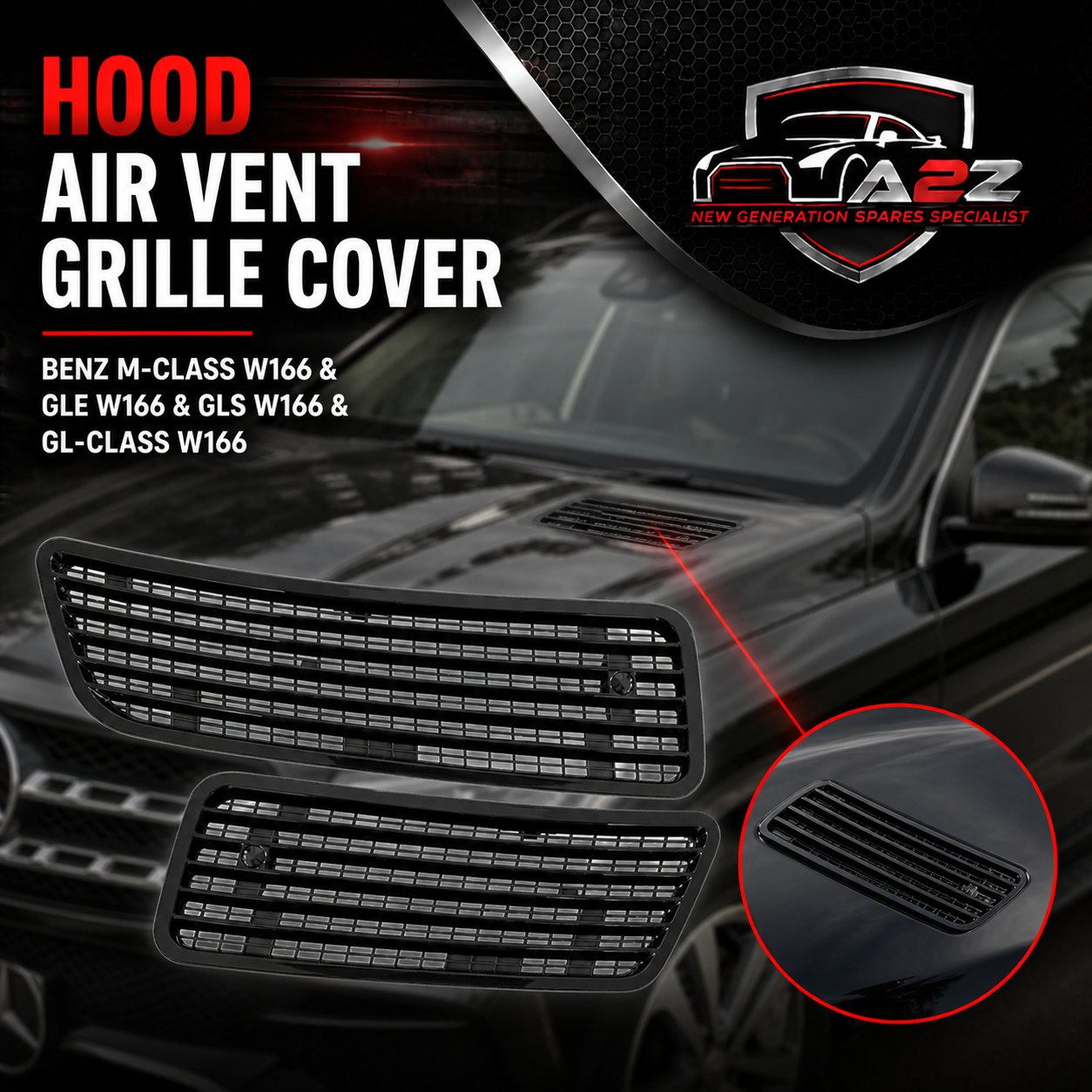 Hood Air Vent Grille Cover Set Left 2218800305 & Right 2218800205 Compatible With MERCEDES BENZ S-CLASS (W221)