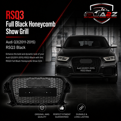 RSQ3 Full Black Honeycomb Show Grill Compatible With Audi Q3(2011-2015) RSQ3 Black Chrome Tag No.127