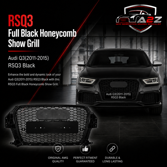 RSQ3 Full Black Honeycomb Show Grill Compatible With Audi Q3(2011-2015) RSQ3 Black Chrome Tag No.127
