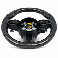 Gloss Carbon Fiber Steering Wheel (Black Leather Grip) Compatible With Porsche All Models