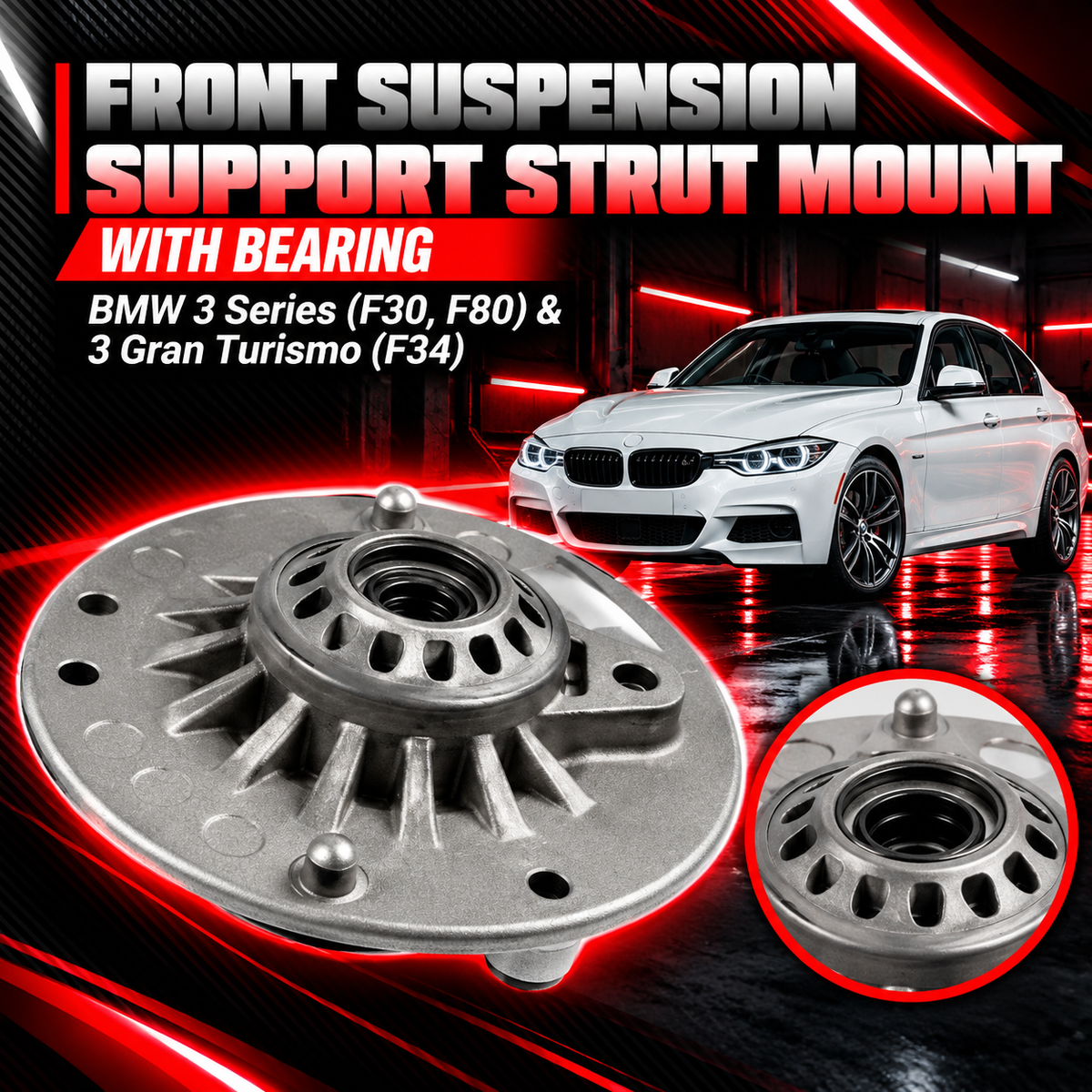 Front Suspension Support Strut Mount With Bearing (Set Of 2) 31306869888 Compatible With BMW 3 Series  (F30, F80) & 3 Gran Turismo (F34)