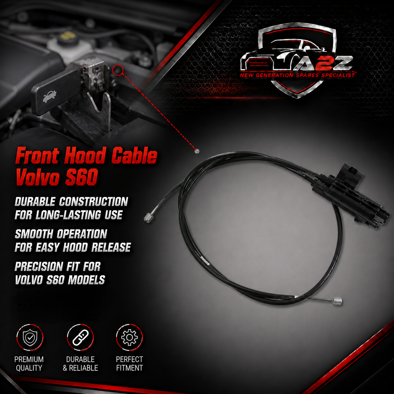 Front Hood Cable 31385848 Compatible With Volvo S60