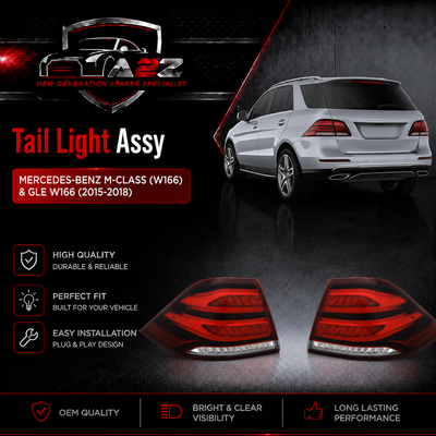 Tail Light Rear Lamp Compatible With MERCEDES-BENZ M-CLASS (W166) & GLE W166 (2015-2018) Tail Light Rear Lamp Left A1669065501 & Right A1669065601 Tag-TLM-103