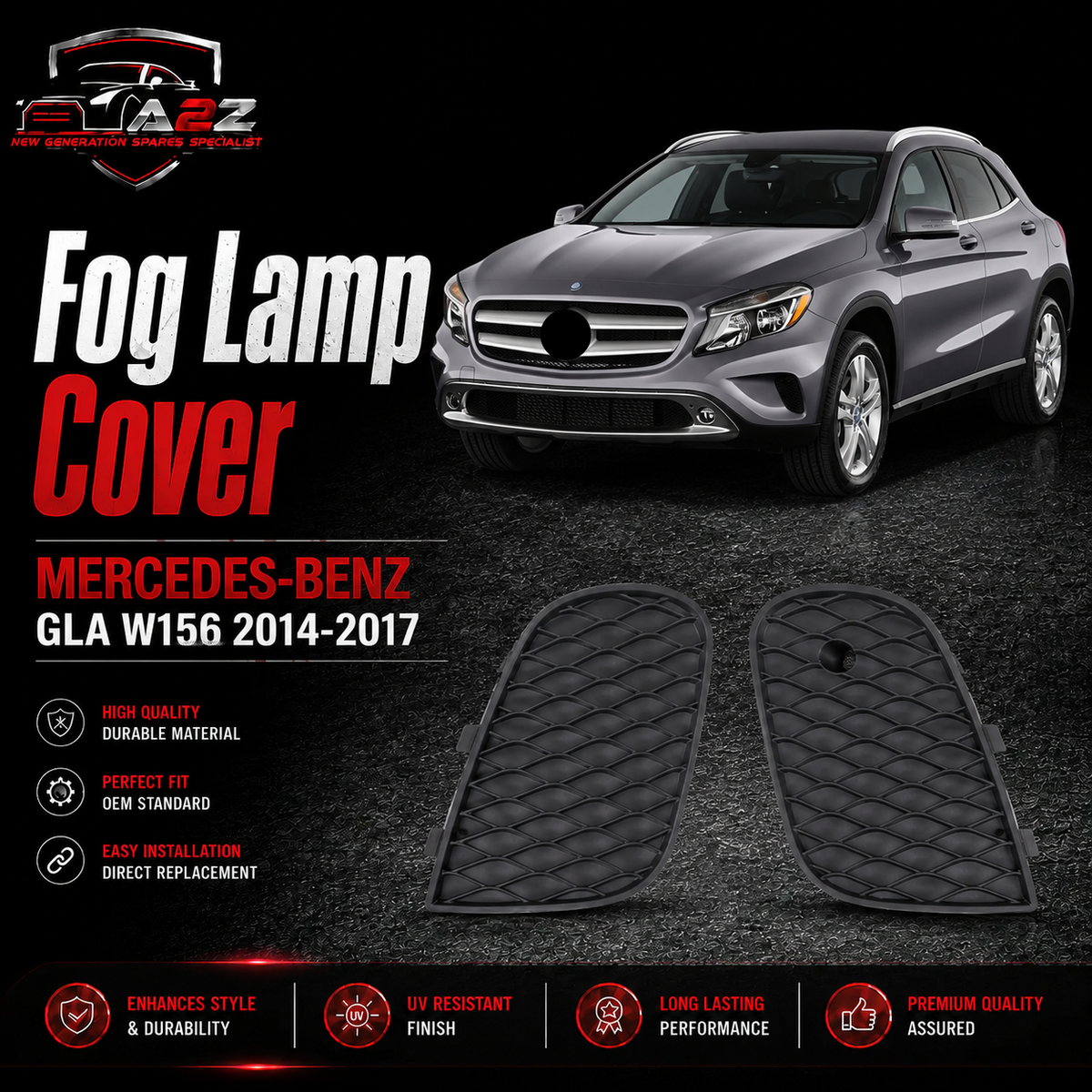 Fog Lamp Cover Compatible With MERCEDES-BENZ GLA W156 2014-2017 Fog Lamp Cover Left 1568853322 & Right 1568853422 A1568853322 Tag-FC-211