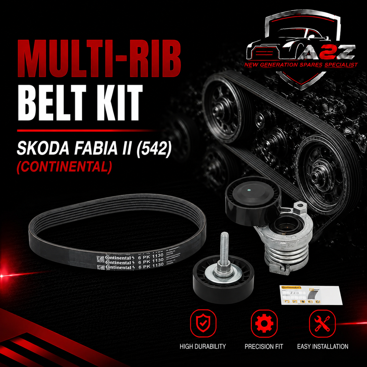 Multi Rib Belt Kit 6PK1130K3 Compatible With SKODA OCTAVIA III (5E3, NL3, NR3) SUPERB III (3V3) (CONTINENTAL)