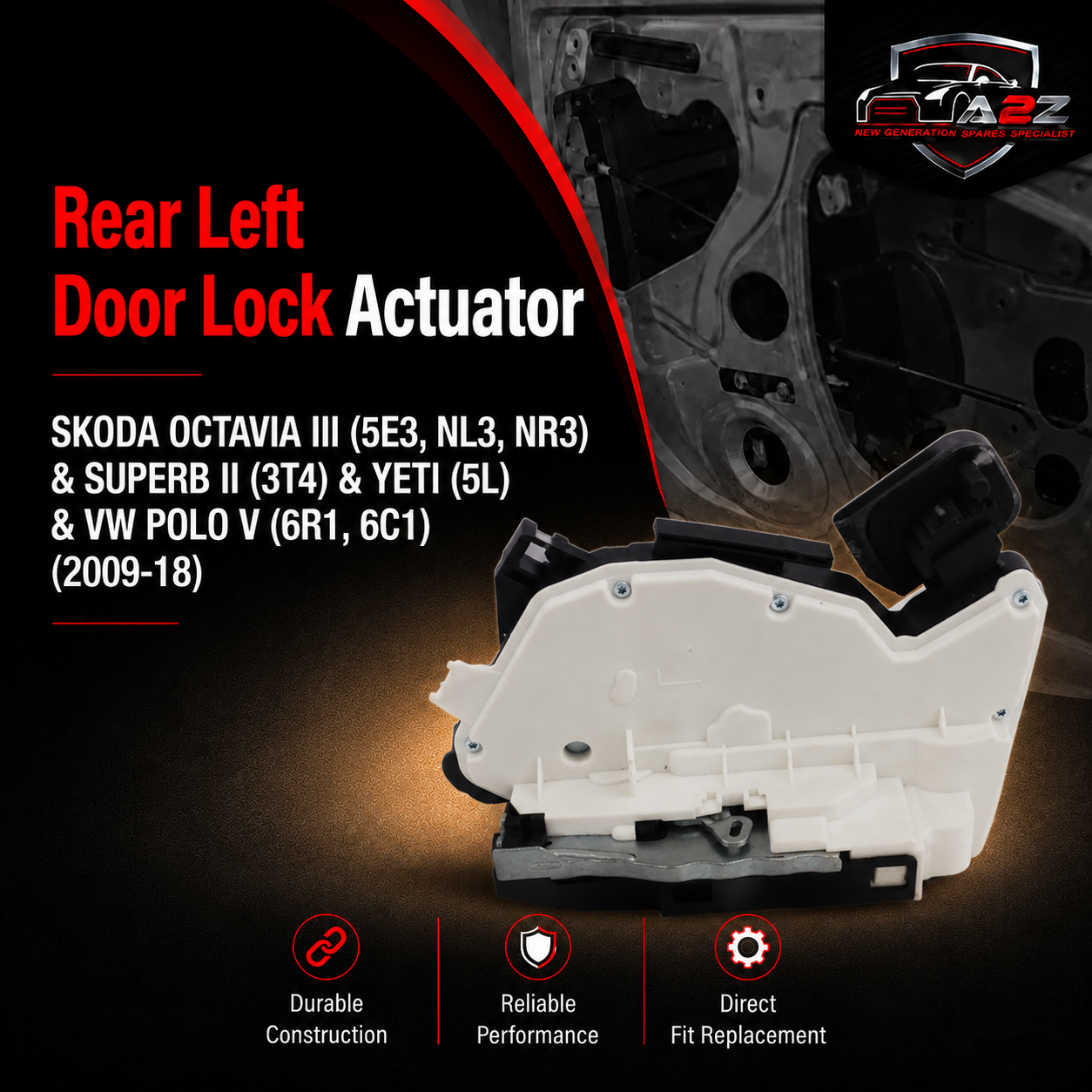 Rear Left Door Lock Actuator 5K4839015R Compatible With SKODA OCTAVIA III (5E3, NL3, NR3) & SUPERB II (3T4) & YETI (5L) & VW POLO V (6R1, 6C1) (2009-18)