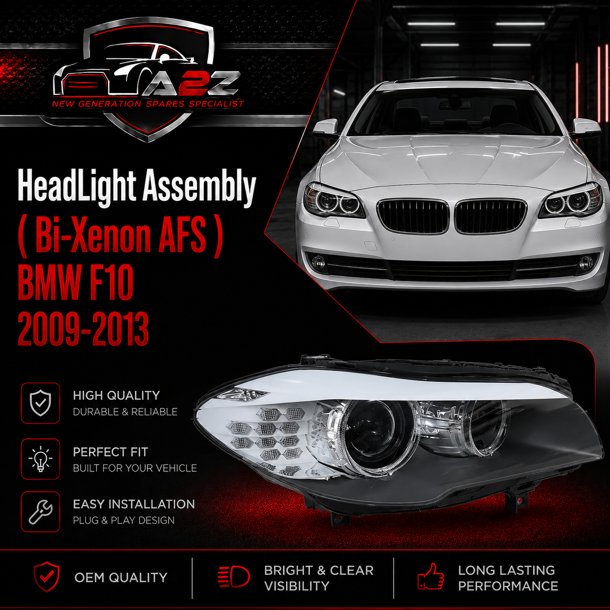 Complete Headlight Assembly ( Bi-Xenon AFS) Left 63117271907 & Right 63117271908 Compatible With BMW F10 2009-2013
