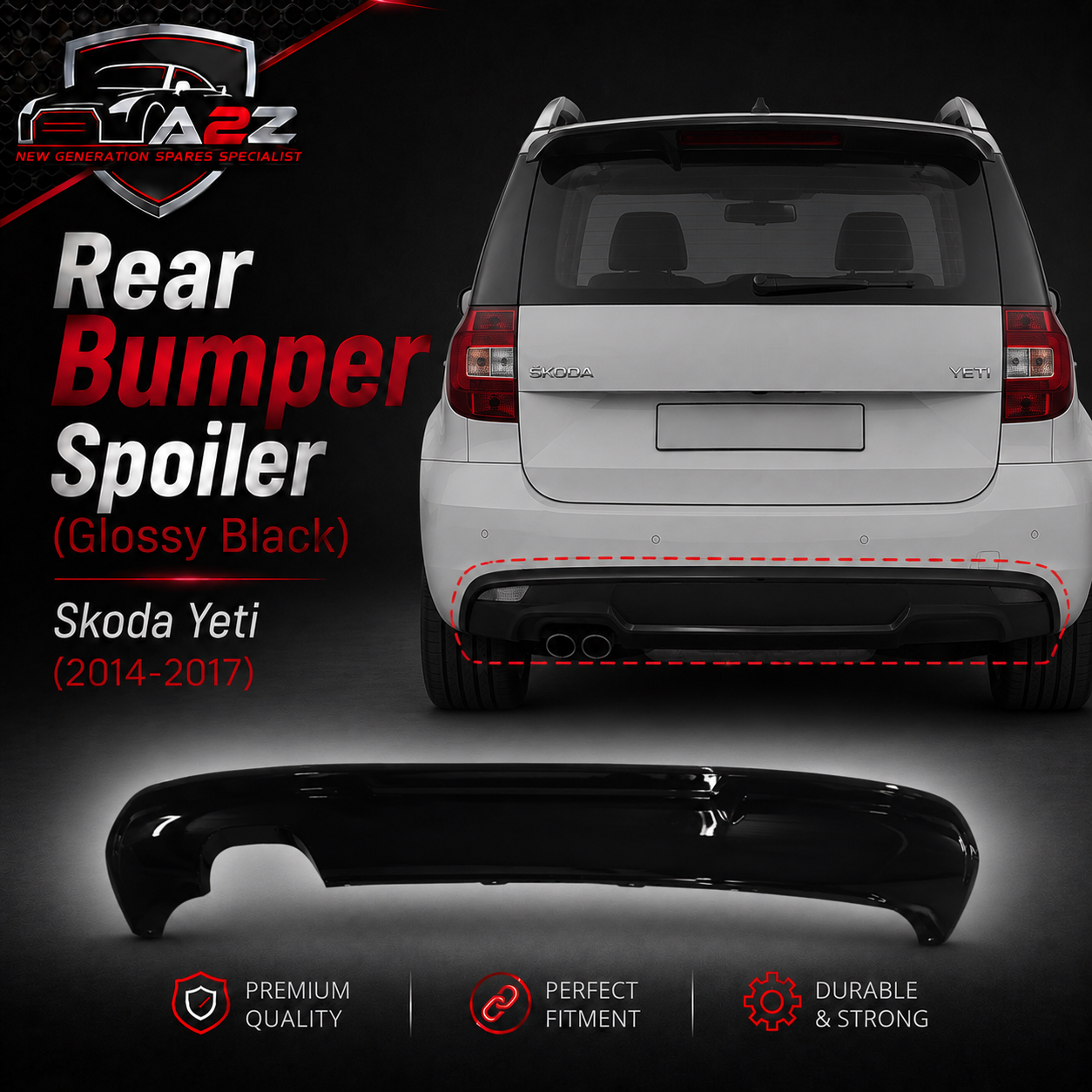 Rear Bumper Spoiler Glossy Black 5L6807835F Compatible With Skoda Yeti (2014-2017) Tag No.701B
