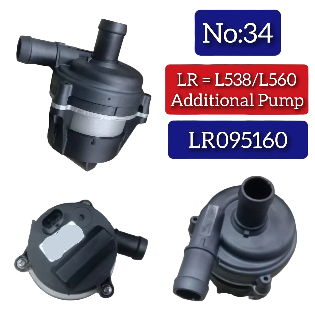 Additional Water Pump LR095160 LR061983 02J9C5560 J9C5560 Compatible With Land Rover Range Rover Evoque (L538), Land Rover Range Rover Velar (L560) Tag No.34