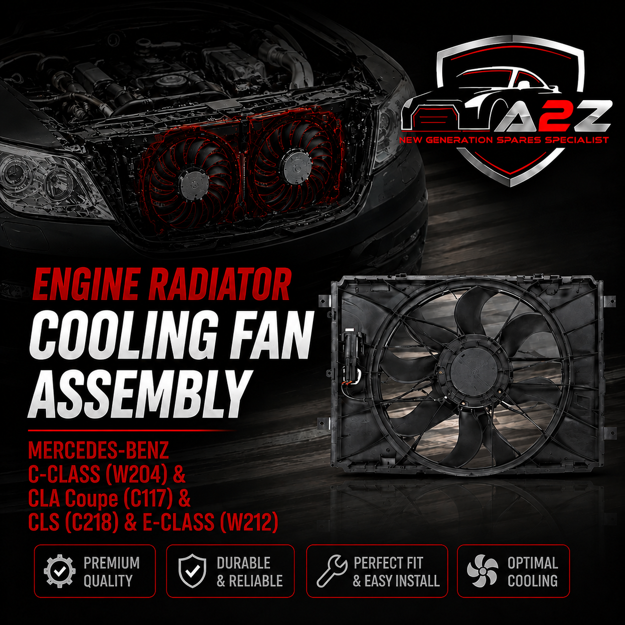Engine Radiator Cooling Fan Assembly 2045000293 2049066802 Compatible With  MERCEDES-BENZ C-CLASS (W204) & CLA Coupe (C117) & CLS (C218) & E-CLASS (W212)