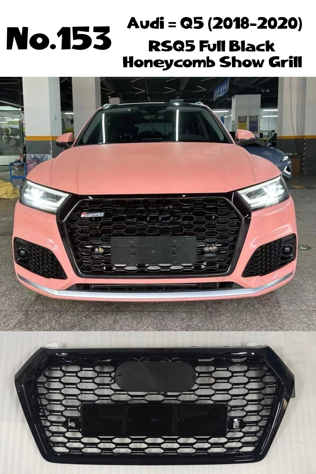 RSQ5 Full Black Honeycomb Show Grill Compatible With Audi Q5 (2018-2020) Tag No.153
