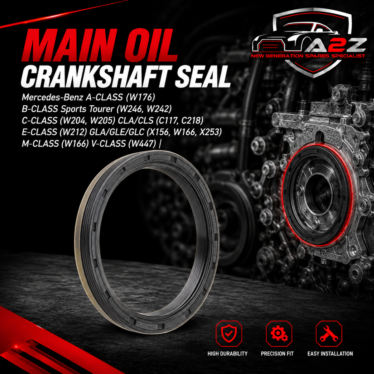 Main Oil Crankshaft Seal 742.960 68089220AA Compatible With Mercedes-Benz A-CLASS (W176) B-CLASS Sports Tourer (W246, W242) C-CLASS (W204, W205) CLA/CLS (C117, C218) E-CLASS (W212) GLA/GLE/GLC (X156, W166, X253) M-CLASS (W166) V-CLASS (W447) | VALENTE