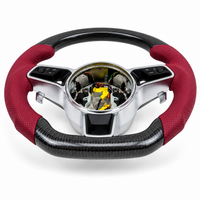 Carbon Fiber & Burgundy Perforated Leather Steering Wheel Compatible With Porsche All Models