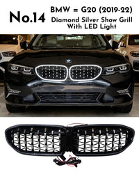Diamond Silver Show Grill With LED Light Compatible With BMW =G20 (2019-22) No.14