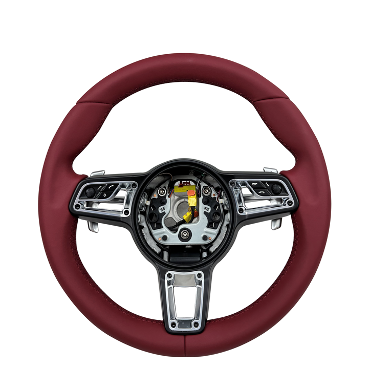 Burgundy Smooth Leather Steering Wheel Compatible With Porsche All Models