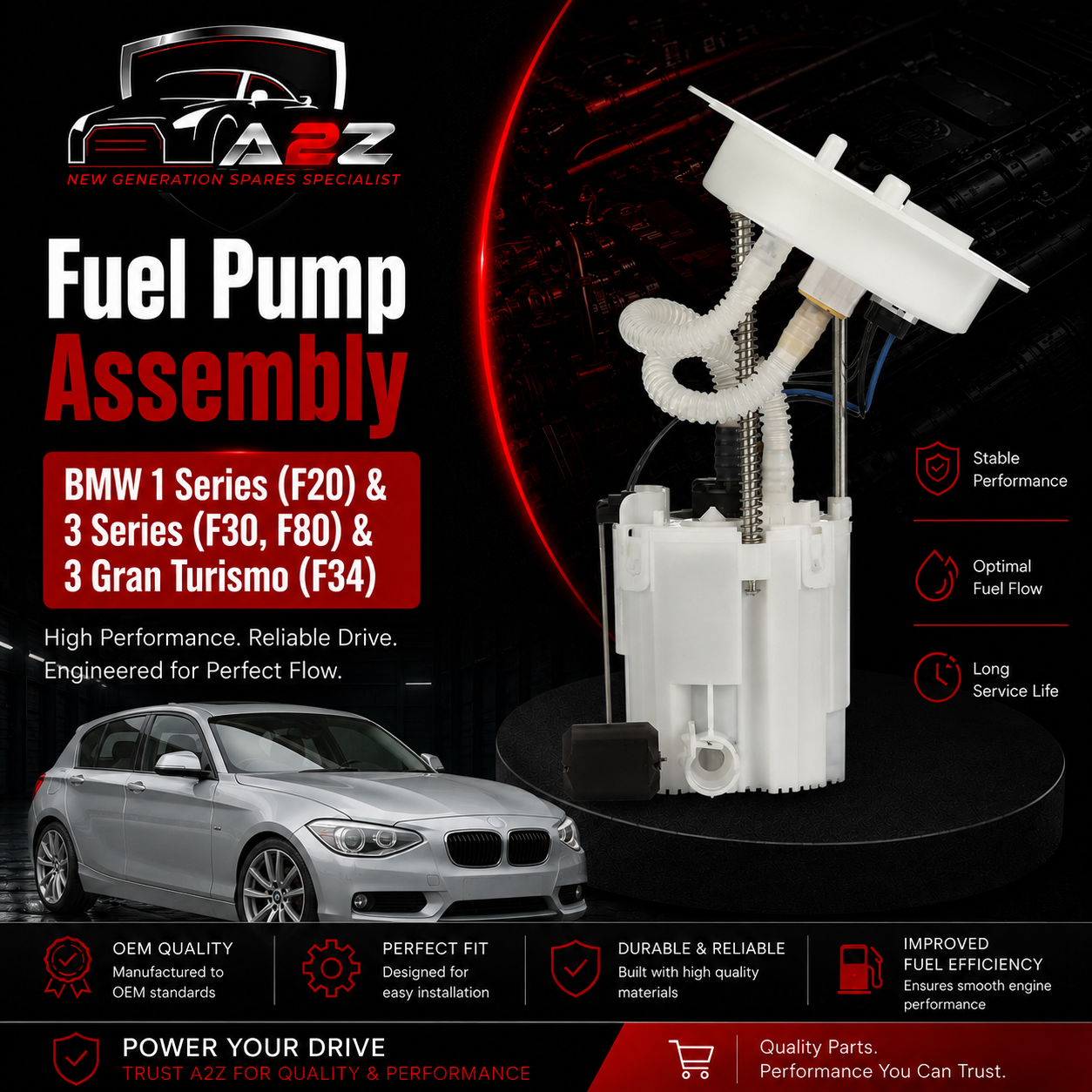 Fuel Pump Assembly 16117243972 16117297776 Compatible With BMW 1 Series (F20) & 3 Series (F30, F80) & 3 Gran Turismo (F34) Tag No.82